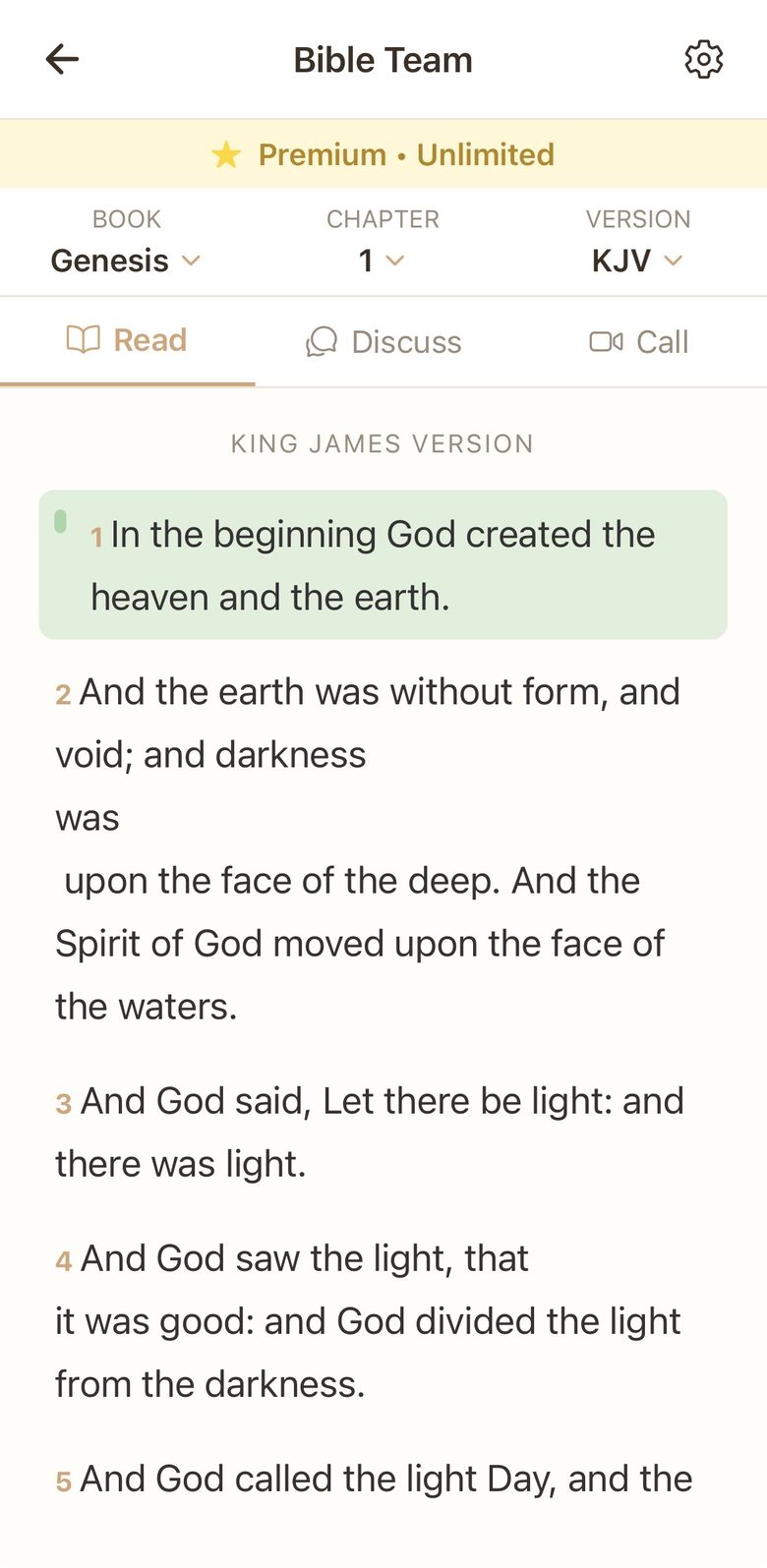 Study Buddy — reading Genesis together, with Discuss and Call tabs